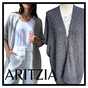 Aritzia Community Navy/White Heathered Cotton Ionic Cape Oversized Top (XS/S)
